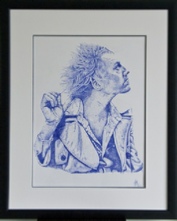Fine Art Biro Pen Drawing of Ben Zaven Crane on cartridge paper A3 framed