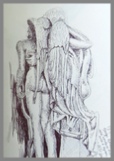 Biro pen Drawing of statue of Cupid Kindling the Torch of Hymen