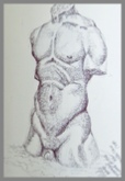 Biro drawing of statue of male torso Ivan Mestrovic