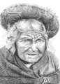 Biro fine art drawing of Peruvian Lady from the high Andes