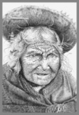 Biro drawing of Peru wrinkled old lady