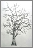 Commission biro drawing of tree with shading and detail made up of the words of a story